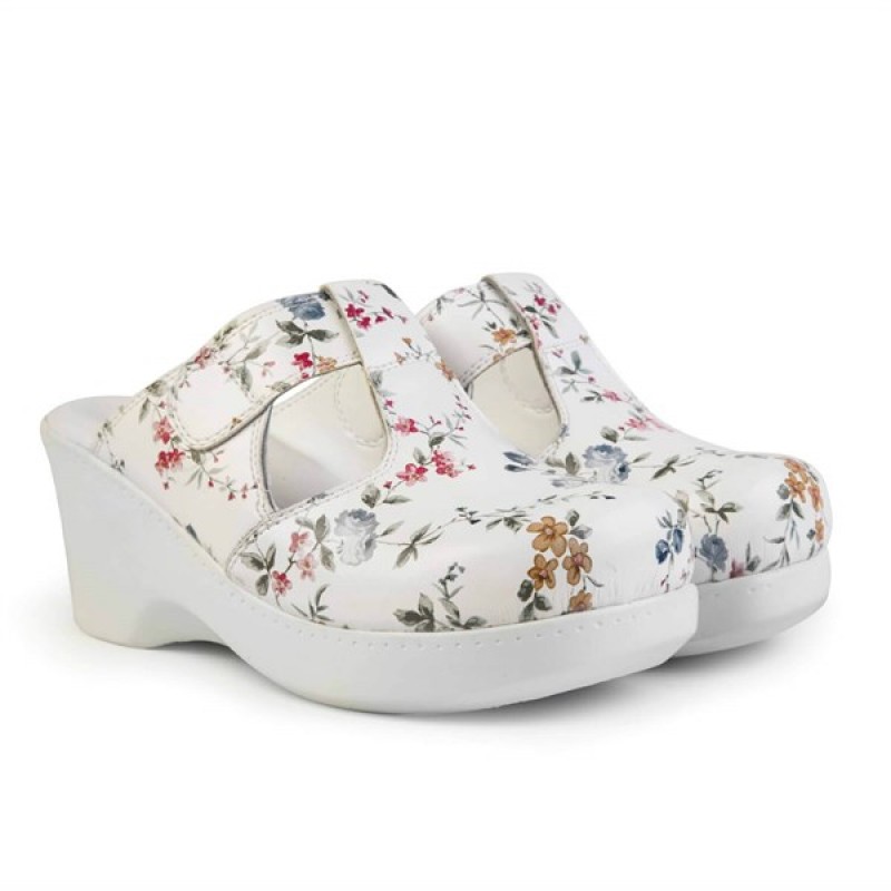 Orion Floral Patterned White Women's Sabo Slippers