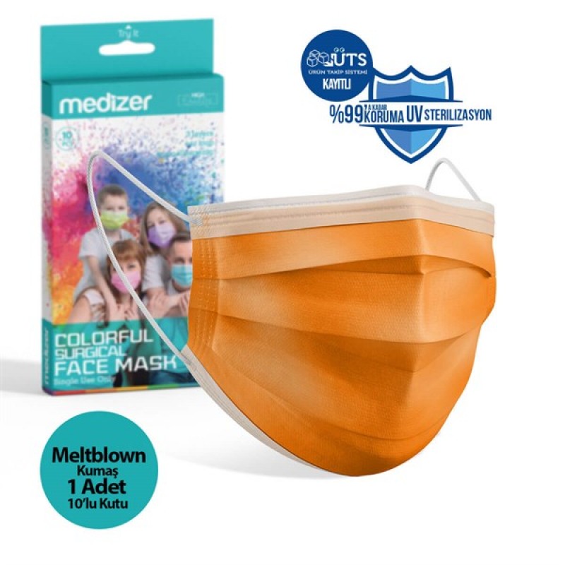 Medizer Meltblown Orange Surgical Mask - 1 Box of 10