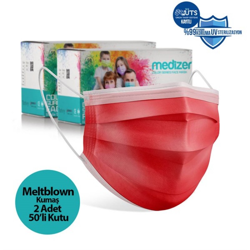Medizer Meltblown Red Surgical Mask - 100 Pieces