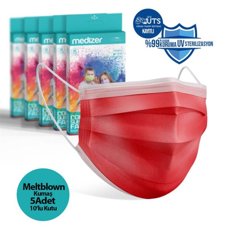 Medizer Meltblown Red Surgical Mask - 5 Boxes of 10