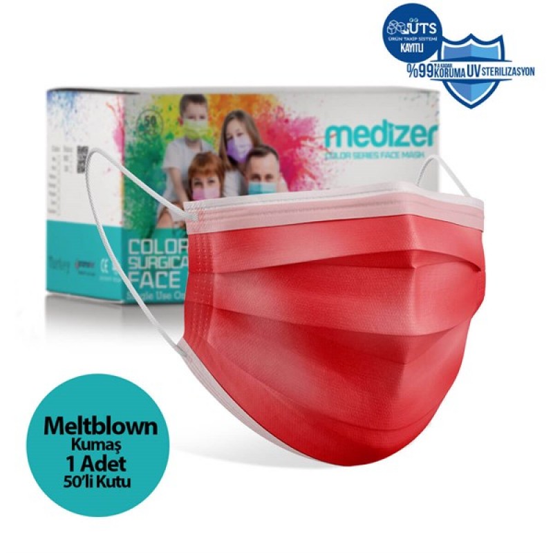 Medizer Meltblown Red Surgical Mask - 50 Pieces