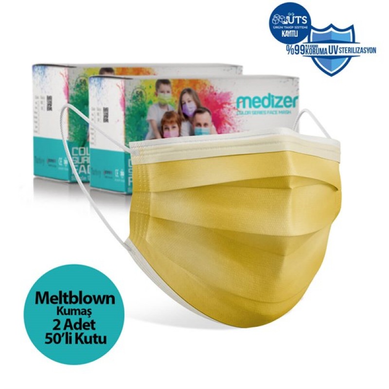 Medizer Meltblown Yellow Surgical Mask - 100 Pieces