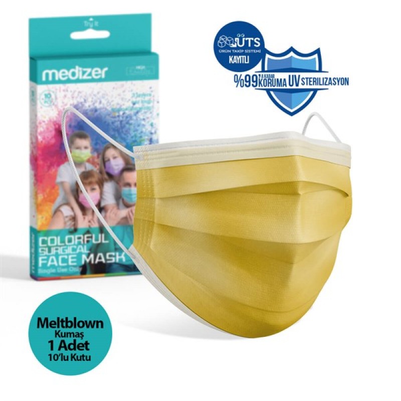 Medizer Meltblown Yellow Surgical Mask - 1 Box of 10