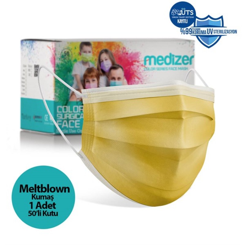 Medizer Meltblown Sarı Cerrahi Maske - 50 Adet