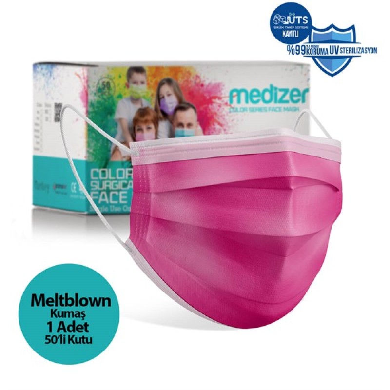 Medizer Meltblown Fuşya Cerrahi Maske - 50 Adet