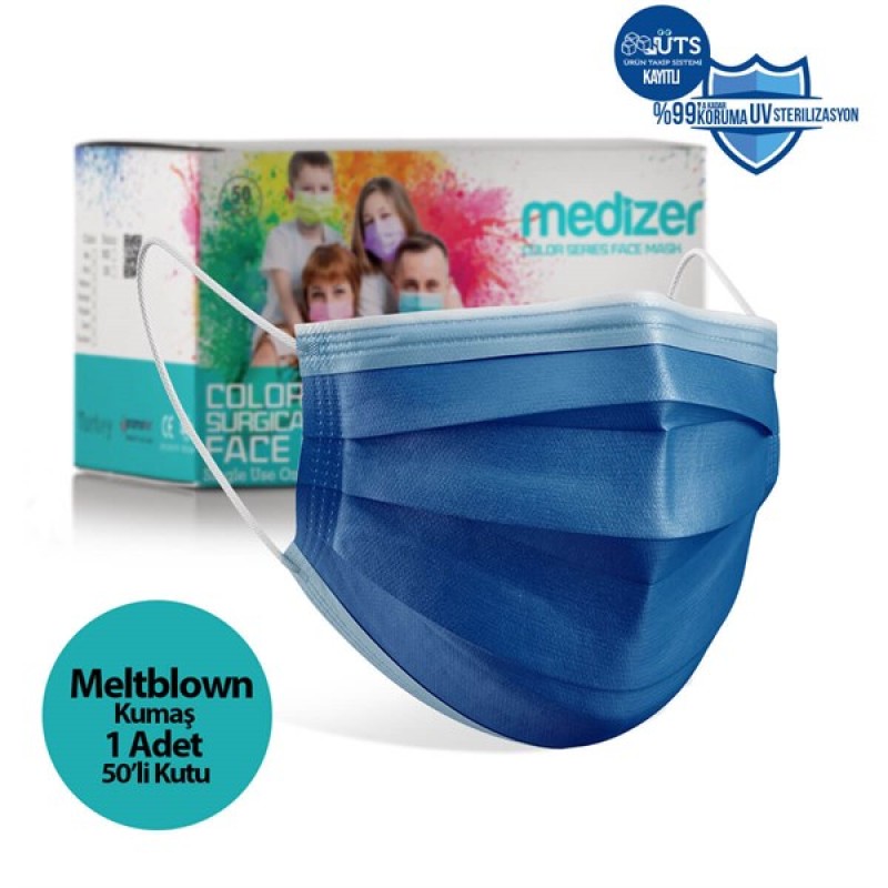 Medizer Meltblown Lacivert Cerrahi Maske - 50 Adet