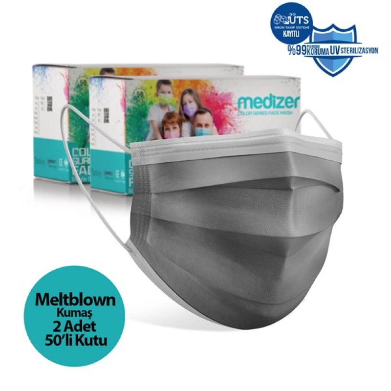 Medizer Meltblown Gri Cerrahi Maske - 100 Adet