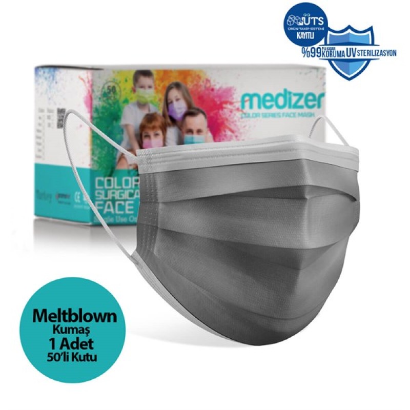 Medizer Meltblown Gri Cerrahi Maske - 50 Adet