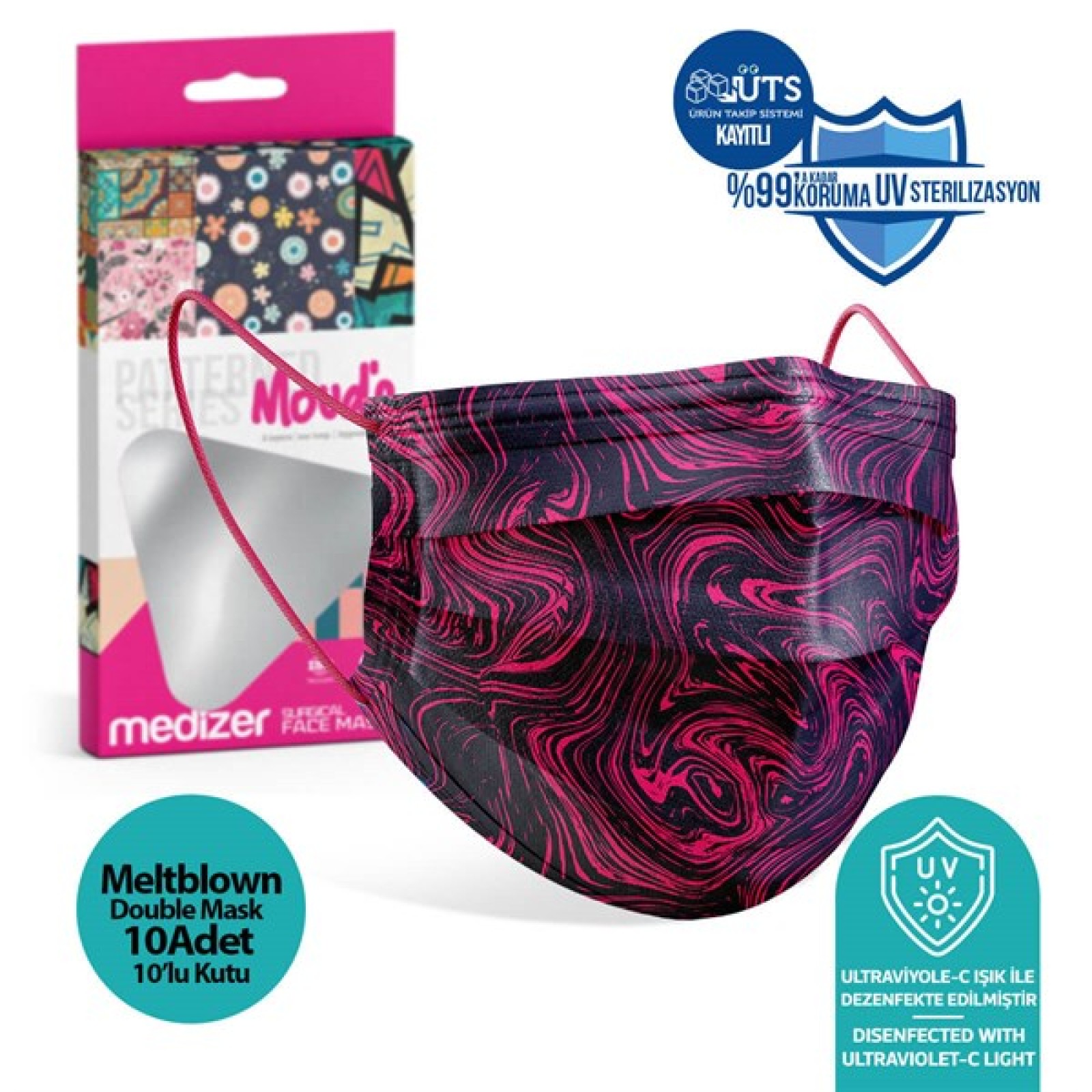 https://www.sabomar.com/Medizer Meltblown Fuchsia Patterned Surgical Mask - 10 Boxes of 10