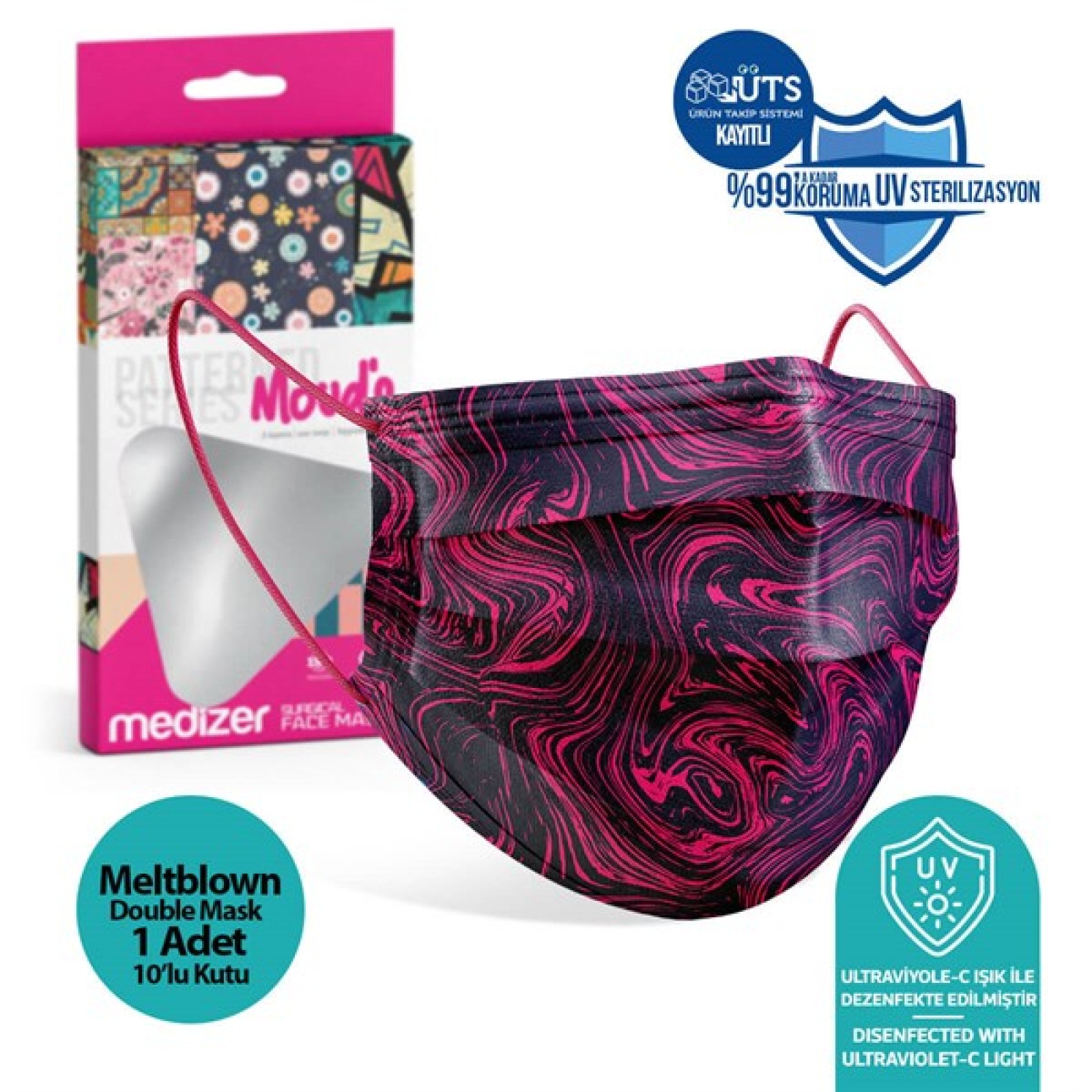 https://www.sabomar.com/Medizer Meltblown Fuchsia Patterned Surgical Mask - 1 Box of 10