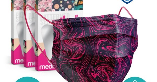 https://www.sabomar.com/Medizer Meltblown Fuchsia Patterned Surgical Mask - 3 Boxes of 10