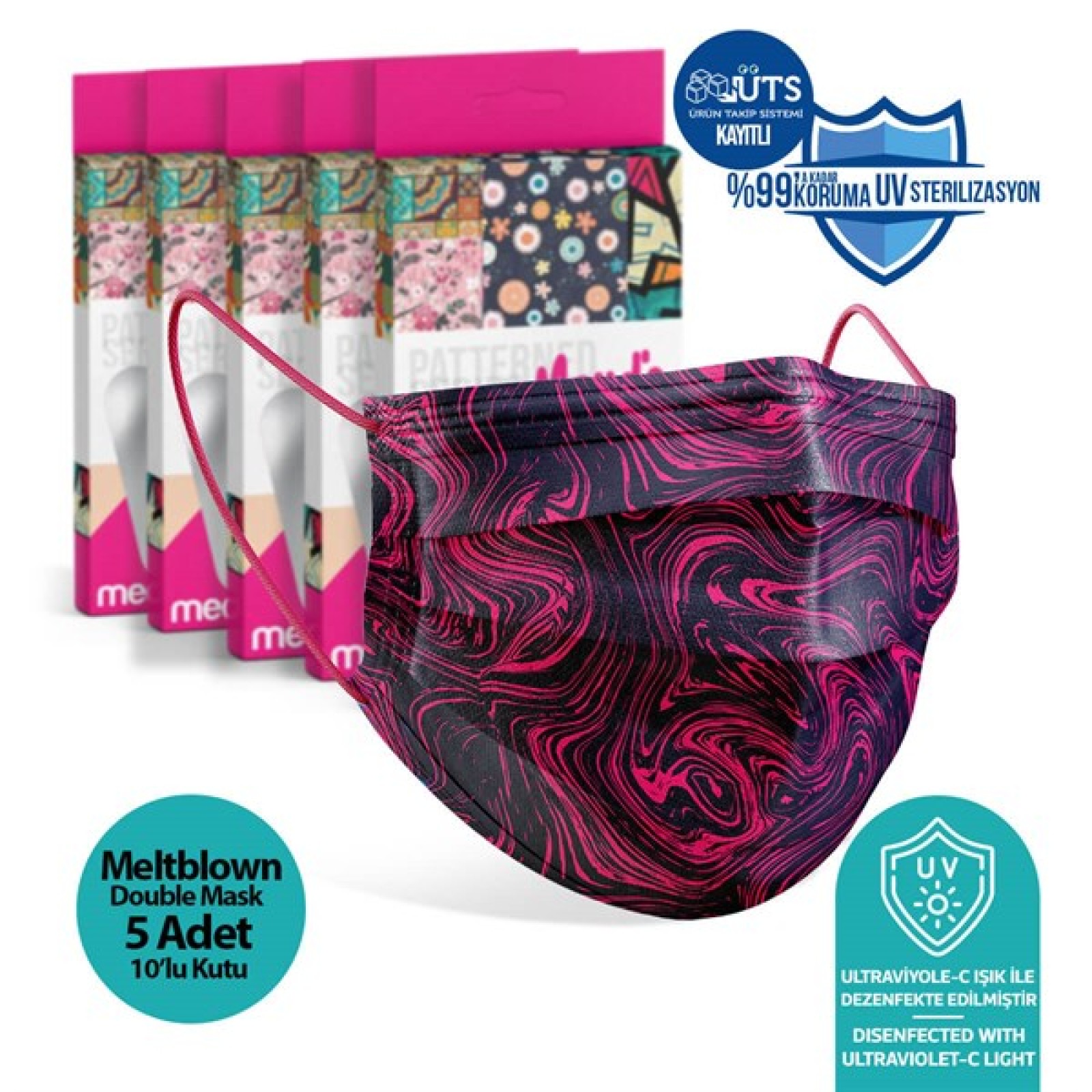 https://www.sabomar.com/Medizer Meltblown Fuchsia Patterned Surgical Mask - 5 Boxes of 10
