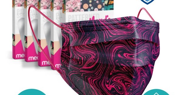https://www.sabomar.com/Medizer Meltblown Fuchsia Patterned Surgical Mask - 5 Boxes of 10
