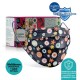 Medizer Full Ultrasonic Surgical Mouth Mask 3 Layer Meltblown Fabric 50 Pieces - Nose Wire - Navy Blue Floral Patterned