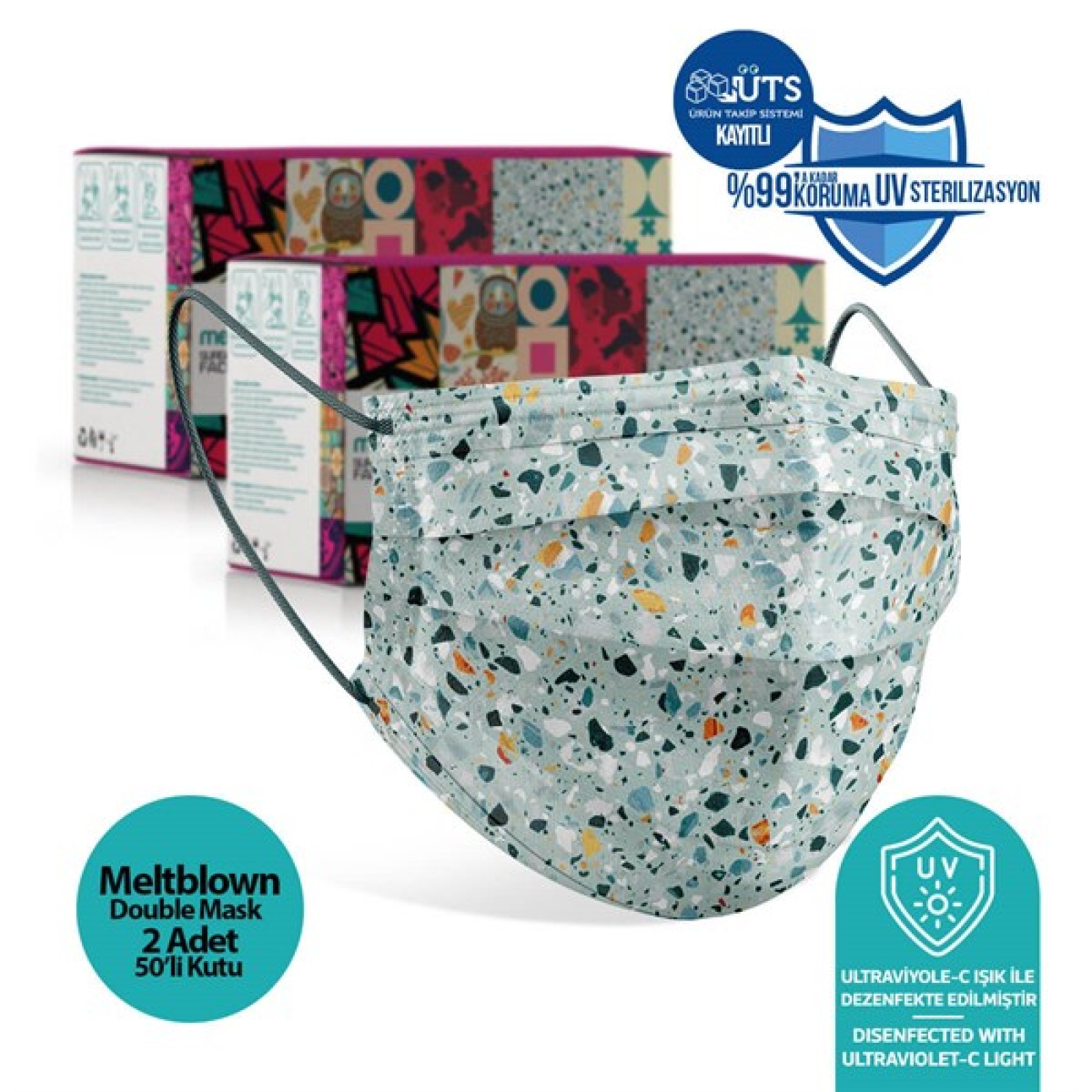 https://www.sabomar.com/Medizer Full Ultrasonic Surgical Mouth Mask 3 Layer Meltblown Fabric 100 Pieces - Nose Wire - Blue Stone Patterned