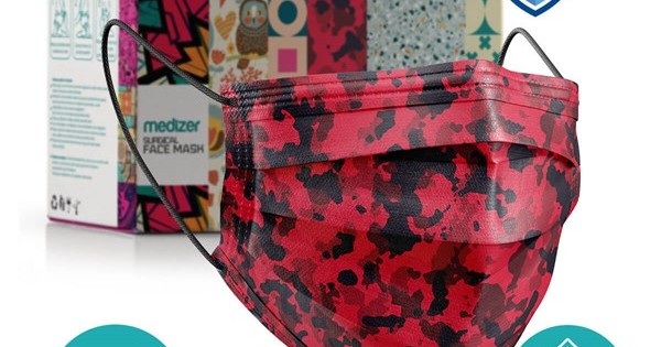 https://www.sabomar.com/Medizer Red Camouflage Pattern Full Ultrasonic Surgical Mouth Mask 3 Layers Meltblown Fabric 50 Pieces - Nose Wire