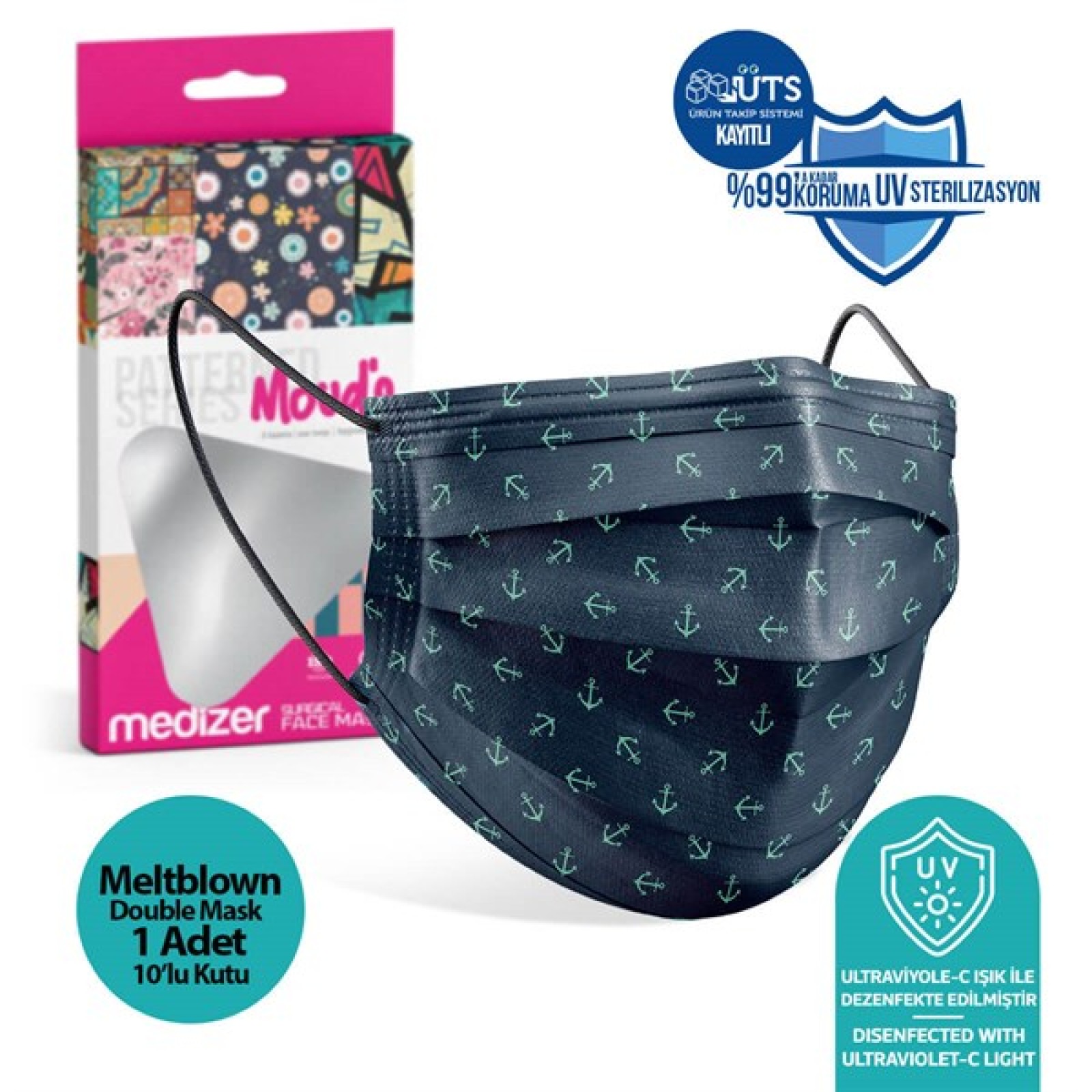https://www.sabomar.com/Medizer Meltblown Green Anchor Pattern Surgical Mask - 1 Box of 10
