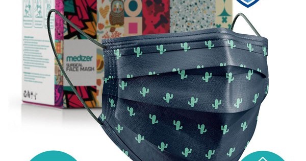 https://www.sabomar.com/Medizer Green Cactus Pattern Full Ultrasonic Surgical Mouth Mask 3 Layers Meltblown Fabric 50 Pieces - Nose Wire