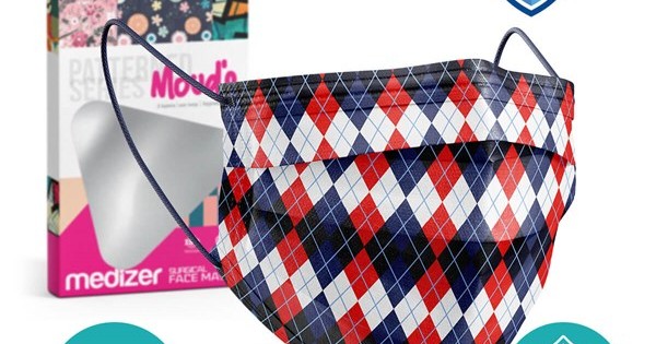 https://www.sabomar.com/Medizer Meltblown Navy Blue-Red Checked Surgical Mask - 1 Box of 10