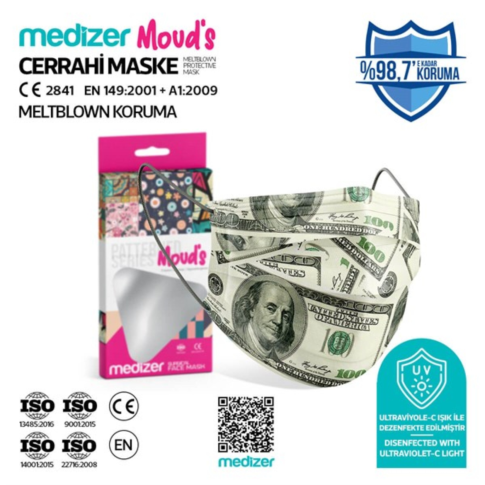 https://www.sabomar.com/Medizer Meltblown Dollar Pattern Surgical Mask 10 Pcs 1 Box