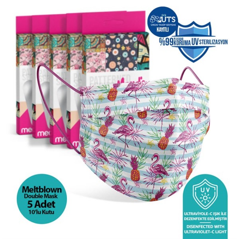 Medizer Meltblown Tropical Flamingo Patterned Surgical Mask - 5 Box of 10
