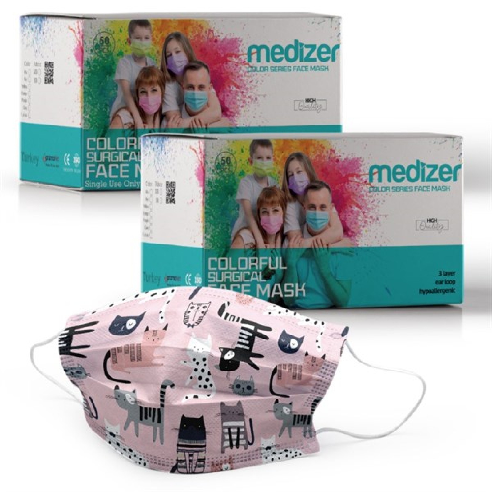 https://www.sabomar.com/Medizer Full Ultrasonic Surgical Mouth Mask 3 Layer Meltblown Fabric 100 Pieces - Nose Wire - Cat Patterned