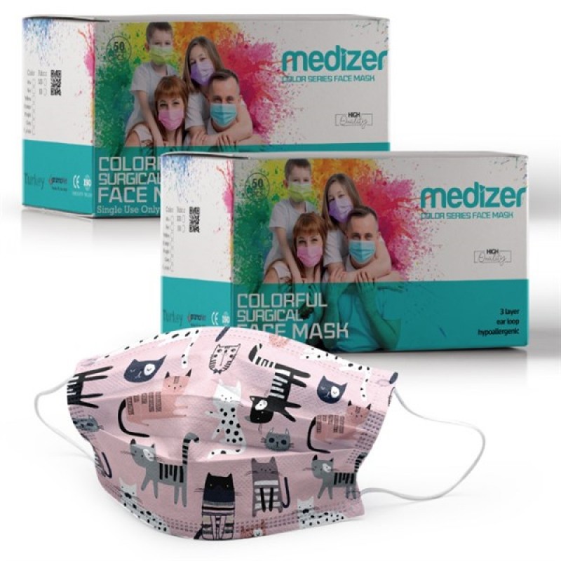 Medizer Meltblown Kedi Desenli Cerrahi Maske - 100 Adet