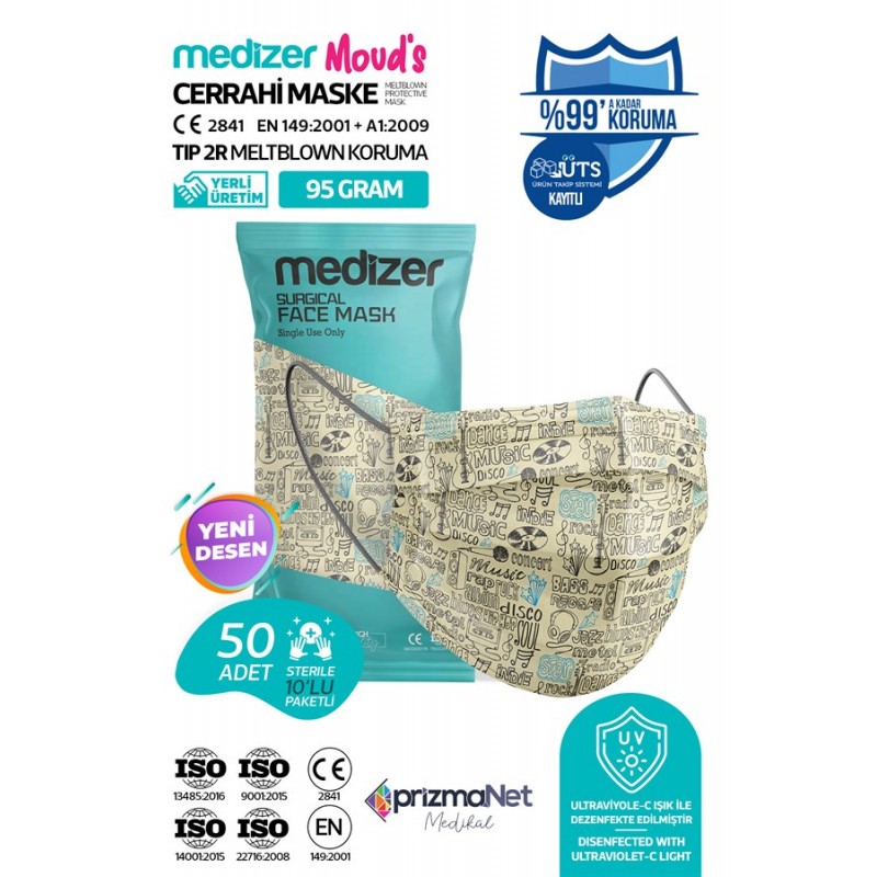 Medizer Meltblown Music Pattern Surgical Mask 5 Pack of 10