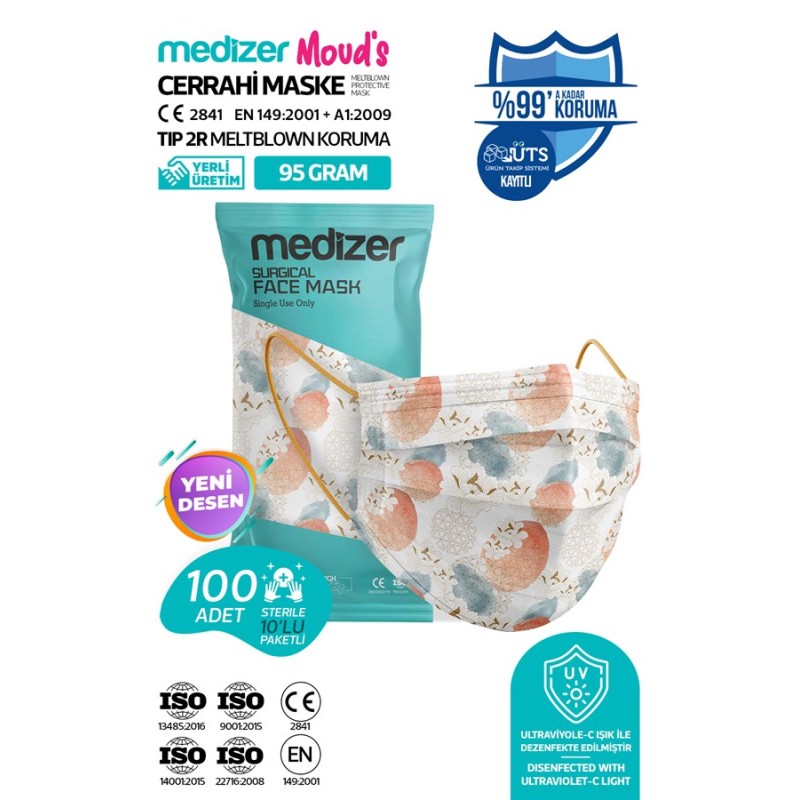 Medizer Meltblown Zen Desenli Cerrahi Maske 10'lu 10 Paket