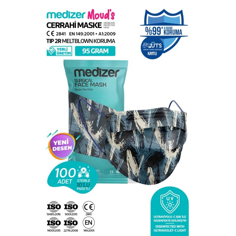 Medizer Meltblown Fırça Desenli Cerrahi Maske 10'lu 10 Paket