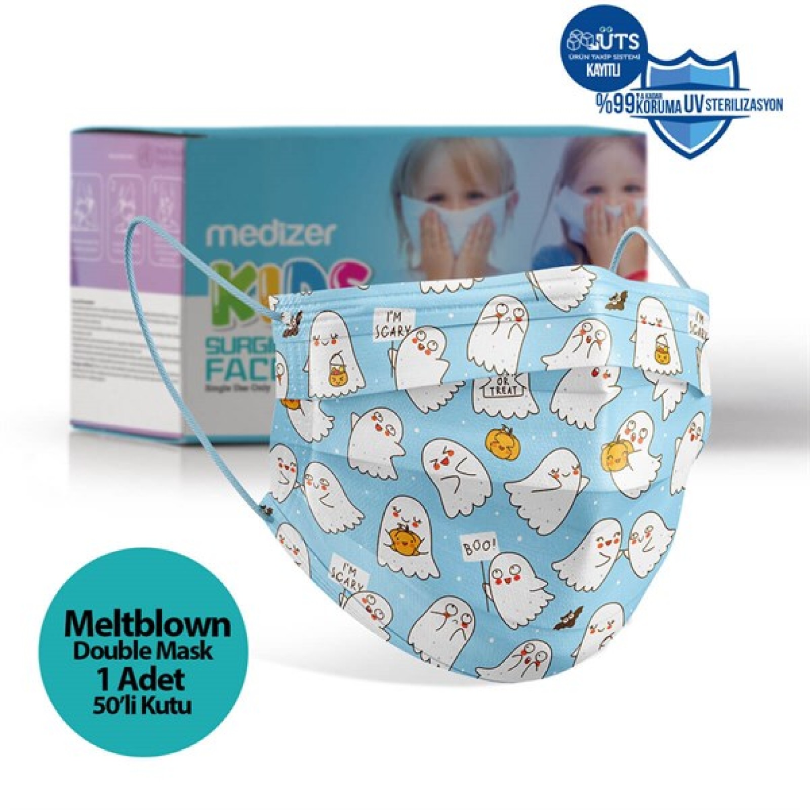 https://www.sabomar.com/Medizer Cute Ghost Pattern Meltblown Fabric Surgical Kids Mask 50 Pieces - Nose Wire