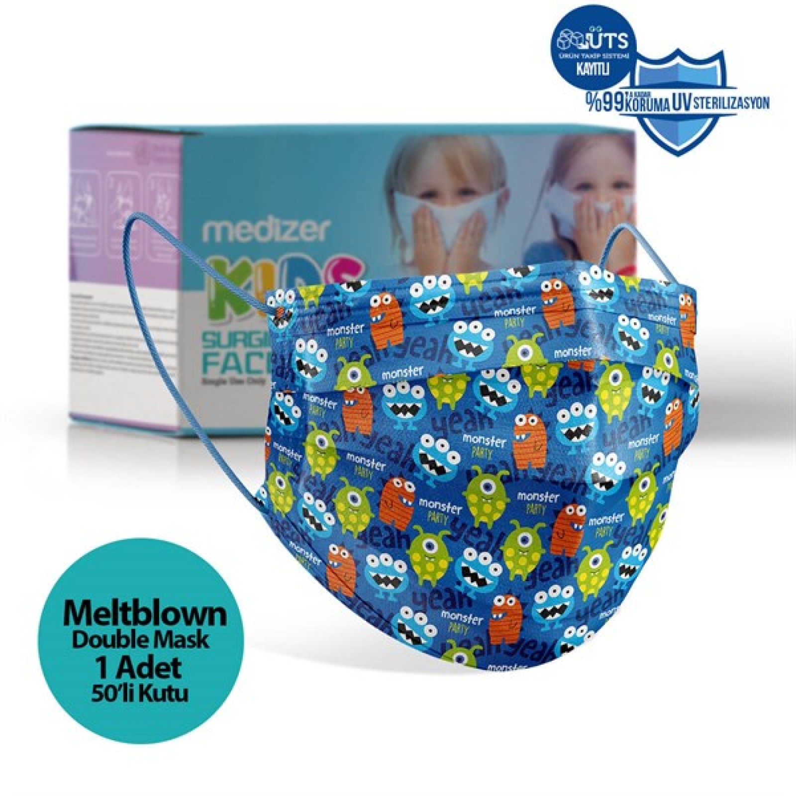 https://www.sabomar.com/Medizer Meltblown Cute Bacteria Patterned Surgical Kids Mask - 50 Pieces
