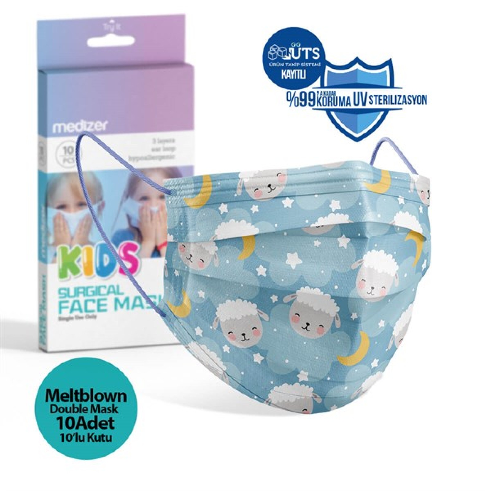 https://www.sabomar.com/Medizer Meltblown Surgical Kids Mask with Lambslies Pattern - 10 Boxes of 10