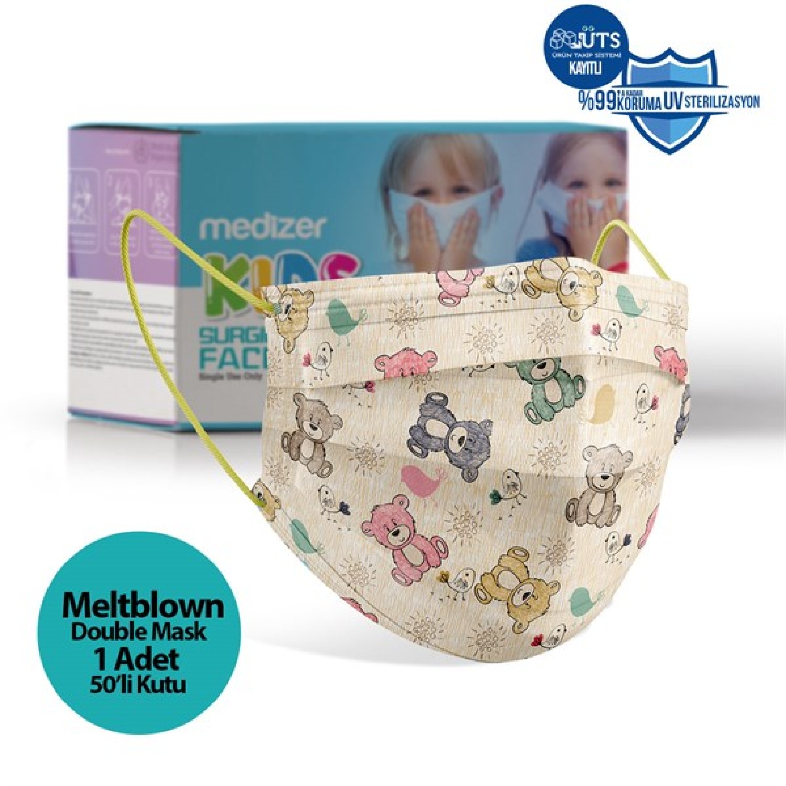 https://www.sabomar.com/Medizer Meltblown Colored Teddy Bears Patterned Surgical Kids Mask - 50 Pieces