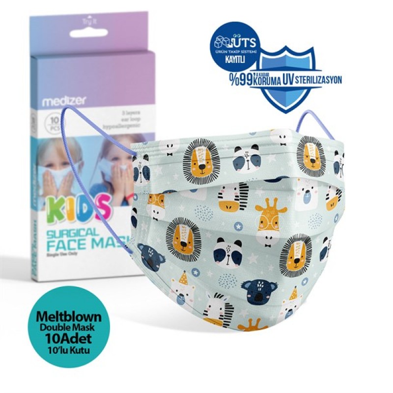 Medizer Meltblown Cute Animals Patterned Surgical Kids Mask - 10 Boxes of 10