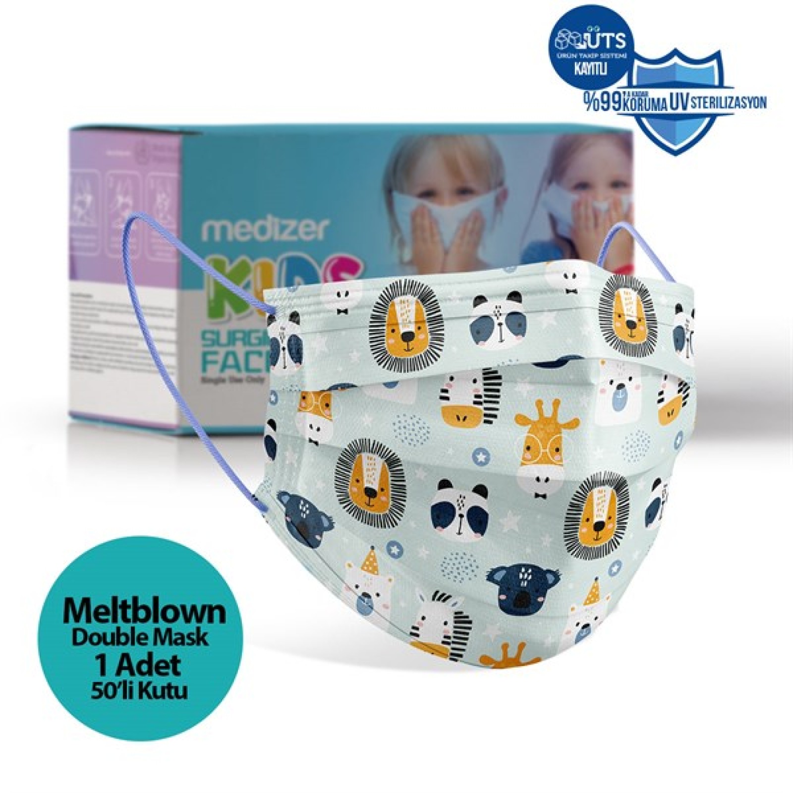https://www.sabomar.com/Medizer Meltblown Cute Animals Patterned Surgical Kids Mask - 50 Pieces