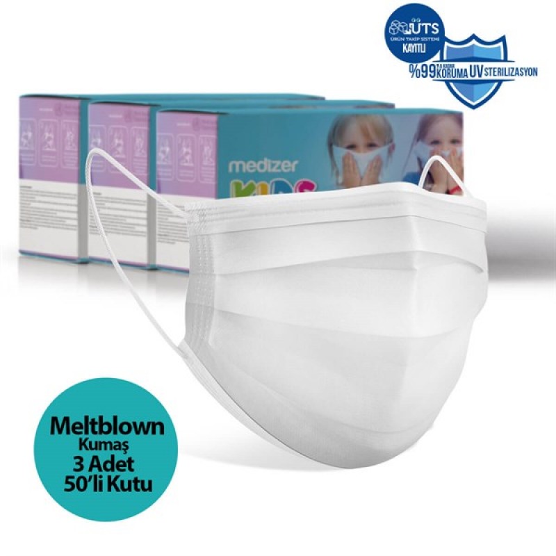 Medizer Meltblown Beyaz Cerrahi Çocuk Maskesi - 150 Adet