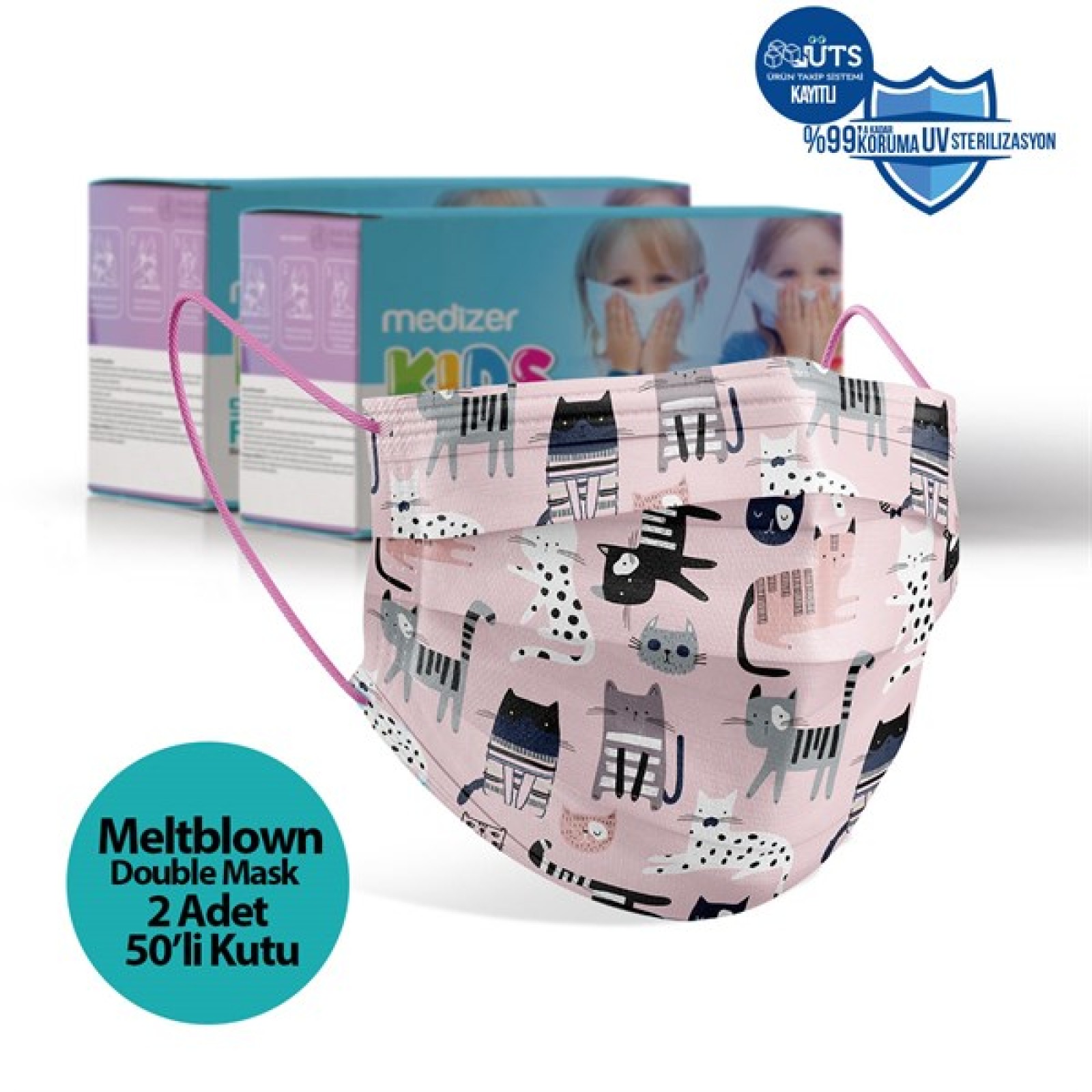 https://www.sabomar.com/Medizer Meltblown Pink Cute Cats Patterned Surgical Kids Mask - 100 Pieces