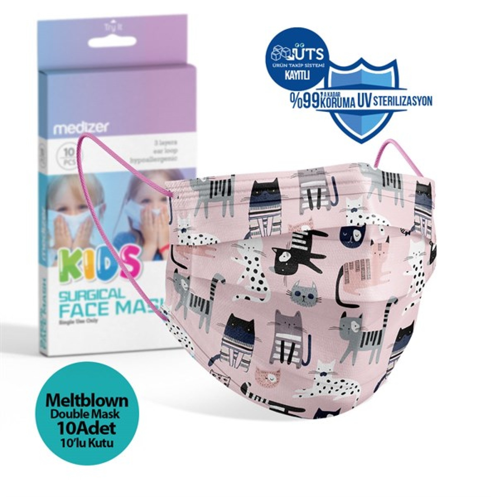 https://www.sabomar.com/Medizer Meltblown Pink Cute Cats Patterned Surgical Kids Mask - 10 Boxes of 10