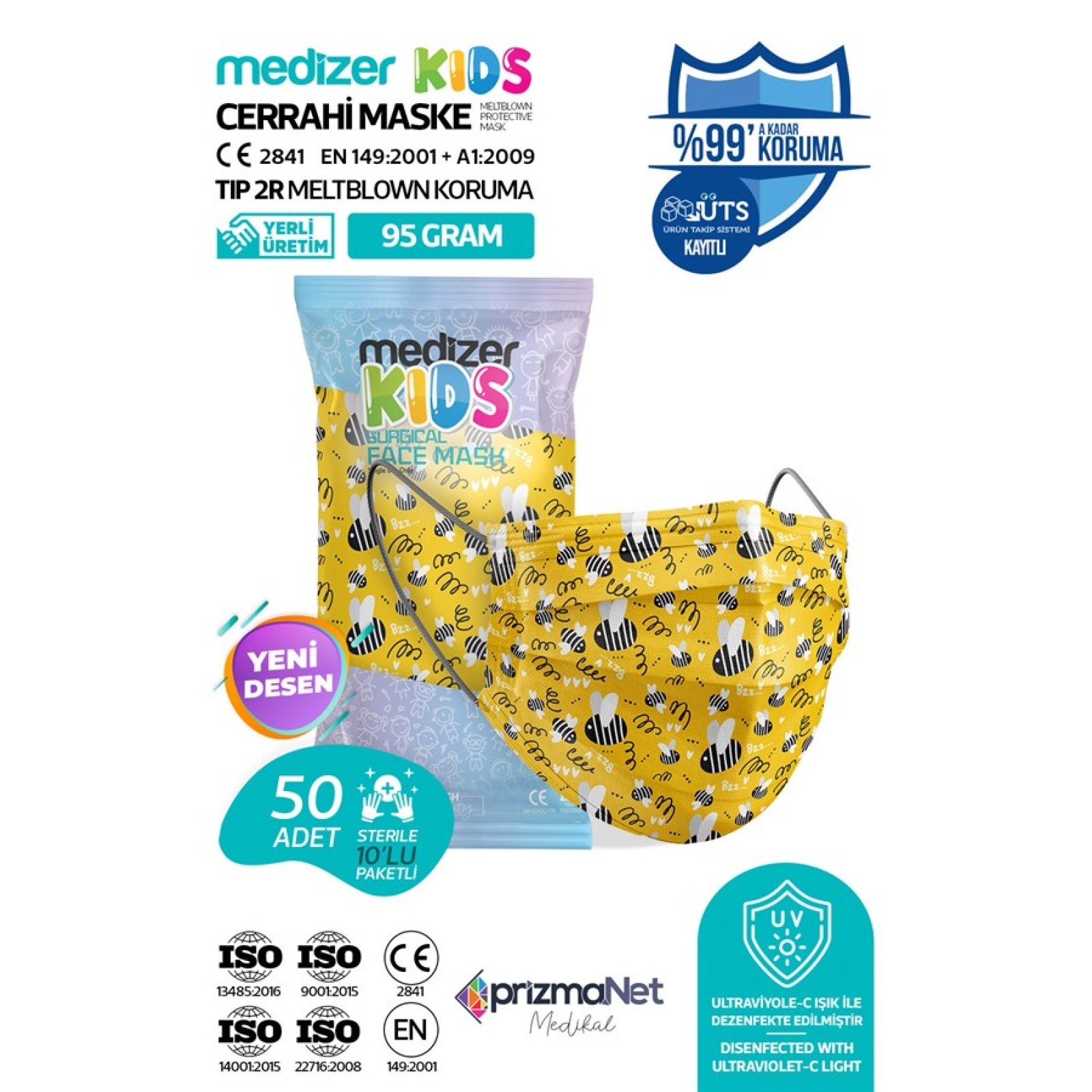 https://www.sabomar.com/Medizer Meltblown Bee Patterned Surgical Child Mask 10 Pack 5 Pack
