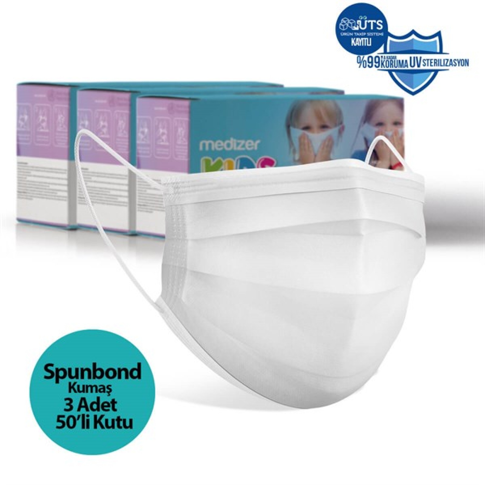 https://www.sabomar.com/Medizer Full Ultrasonic Surgical KIDS Mask 3-Ply Spunbond Fabric 150 Pieces - Nose Wire - White