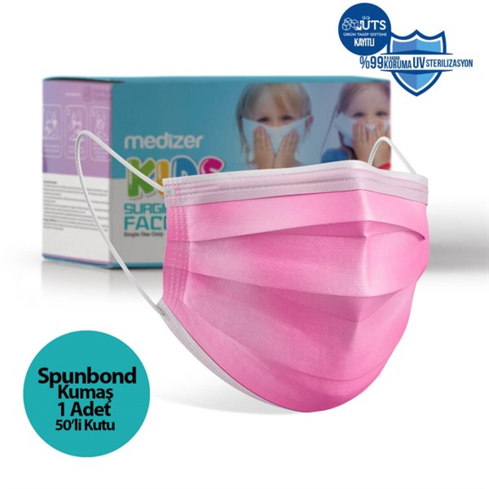 https://www.sabomar.com/Medizer Full Ultrasonic Surgical KIDS Mask 3-Ply Spunbond Fabric 50 Pieces - Nose Wire - Pink