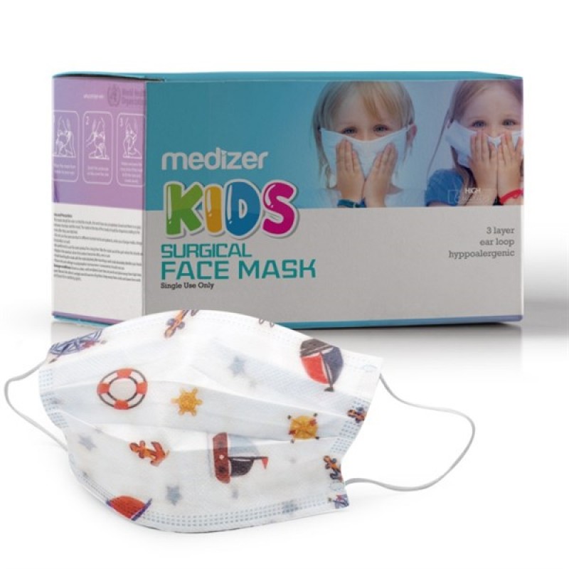 Medizer SEAMAN Patterned Full Ultrasonic Surgery CHILDREN'S Mask 50 Pieces - Nose Wire