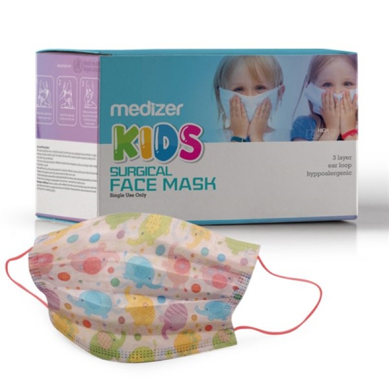 Medizer ELEPHANT Patterned Full Ultrasonic Surgical Child Mask 50 Pieces - Nose Wire