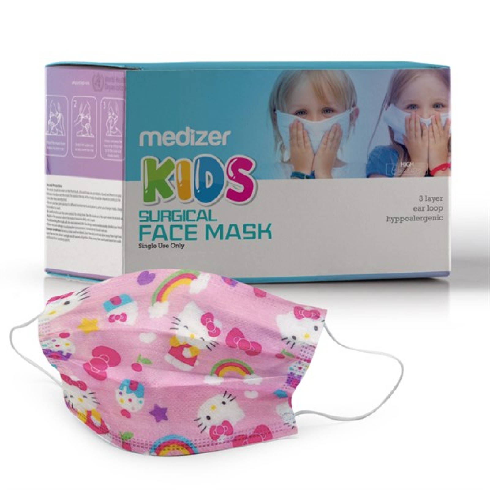 https://www.sabomar.com/Medizer HELLO KITTY Patterned Full Ultrasonic Surgery CHILDREN'S Mask 50 Pieces - Nose Wire