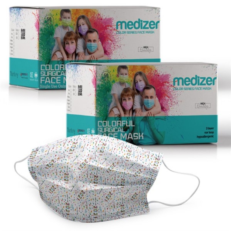 Medizer Meltblown 2021 Yılbaşı Desenli Cerrahi Maske - 100 Adet 