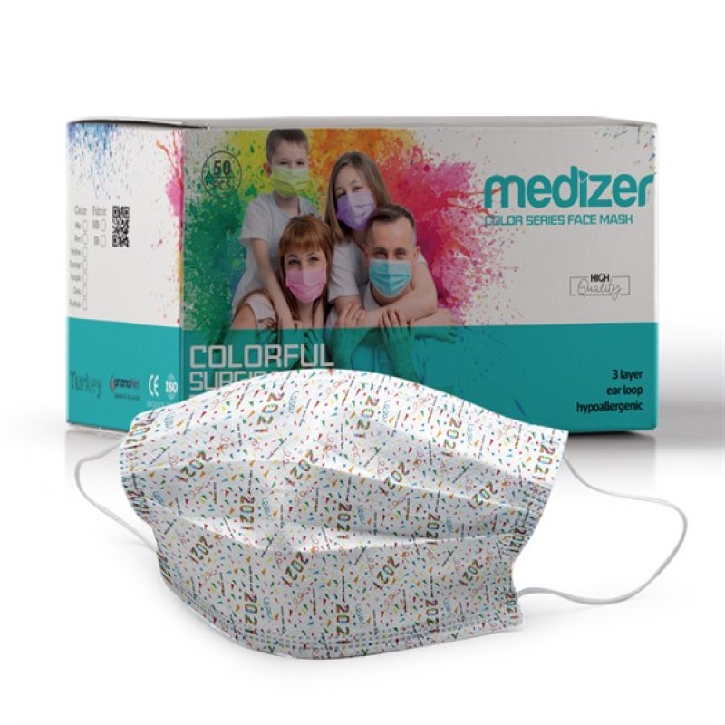 Medizer Meltblown 2021 Yılbaşı Desenli Cerrahi Maske - 50 Adet 