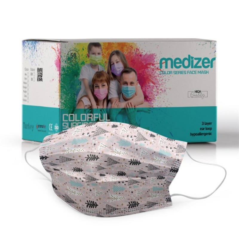 Medizer Meltblown Çam Ağacı Desenli Cerrahi Maske - 50 Adet