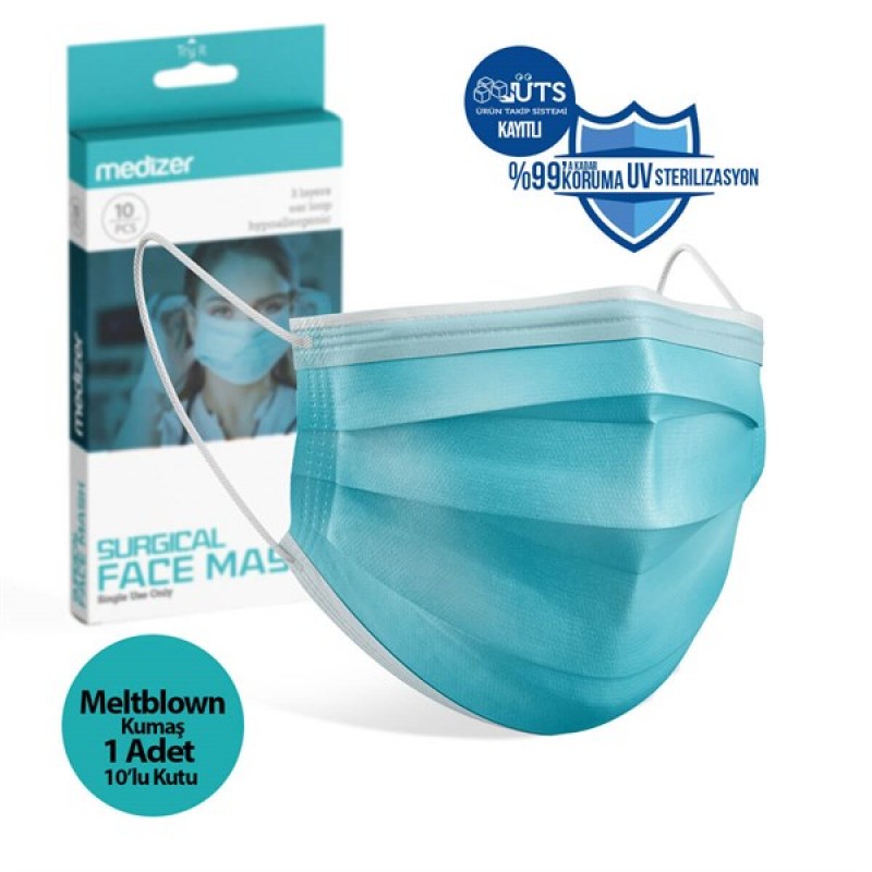 Medizer Meltblown Blue Surgical Mask - 1 Box of 10