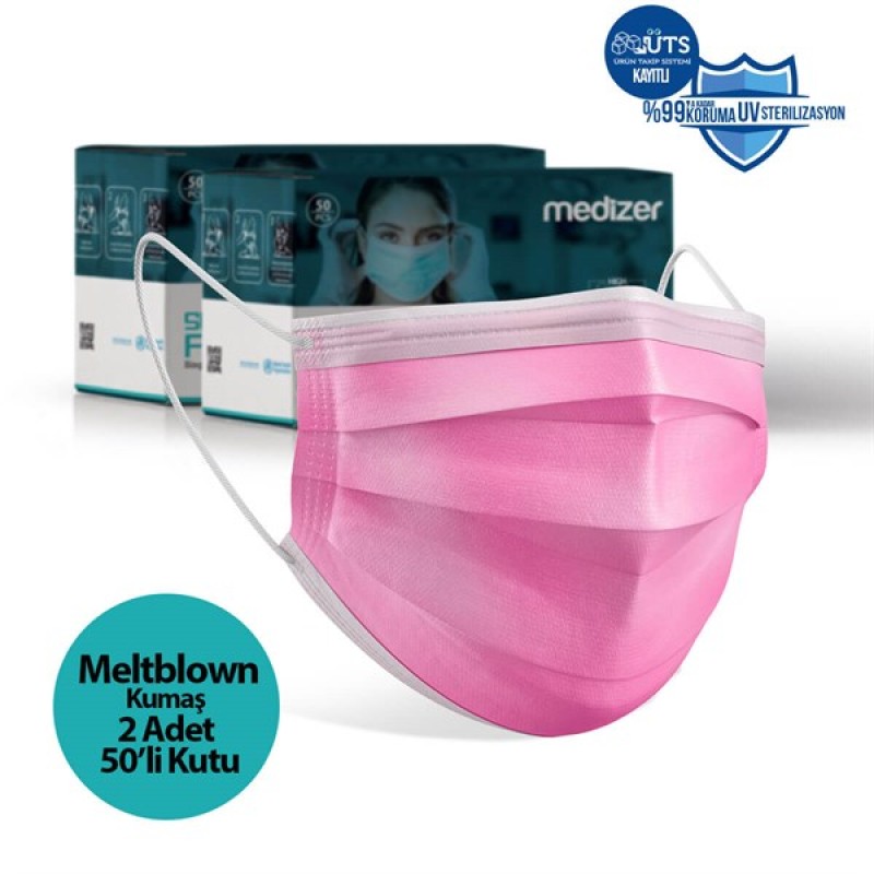 Medizer Meltblown Pembe Cerrahi Maske - 100 Adet